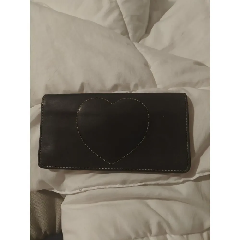 Brighton Black Vintage Leather Heart Stitch Checkbook with Deep Cherry Interior